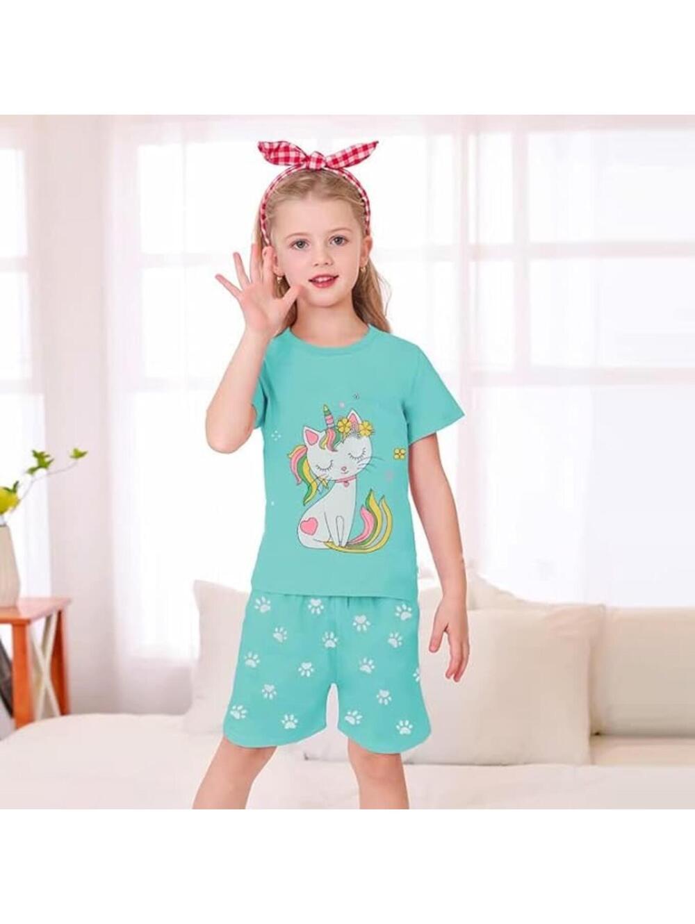 Kids Unicorn Print Pajama Set Blue Size Small Comfortable Sleepwear